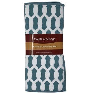 Dish Drying Mat 15 x 20 Teal White Lattice Pattern Padded Microfiber